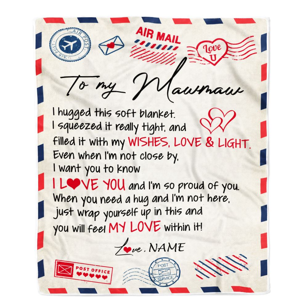 Personalized To My Mawmaw Blanket From Grandkids Grandson Air Mail Letter I Love You Mawmaw Birthday Mothers Day Christmas Customized Fleece Throw Blanket | teecentury