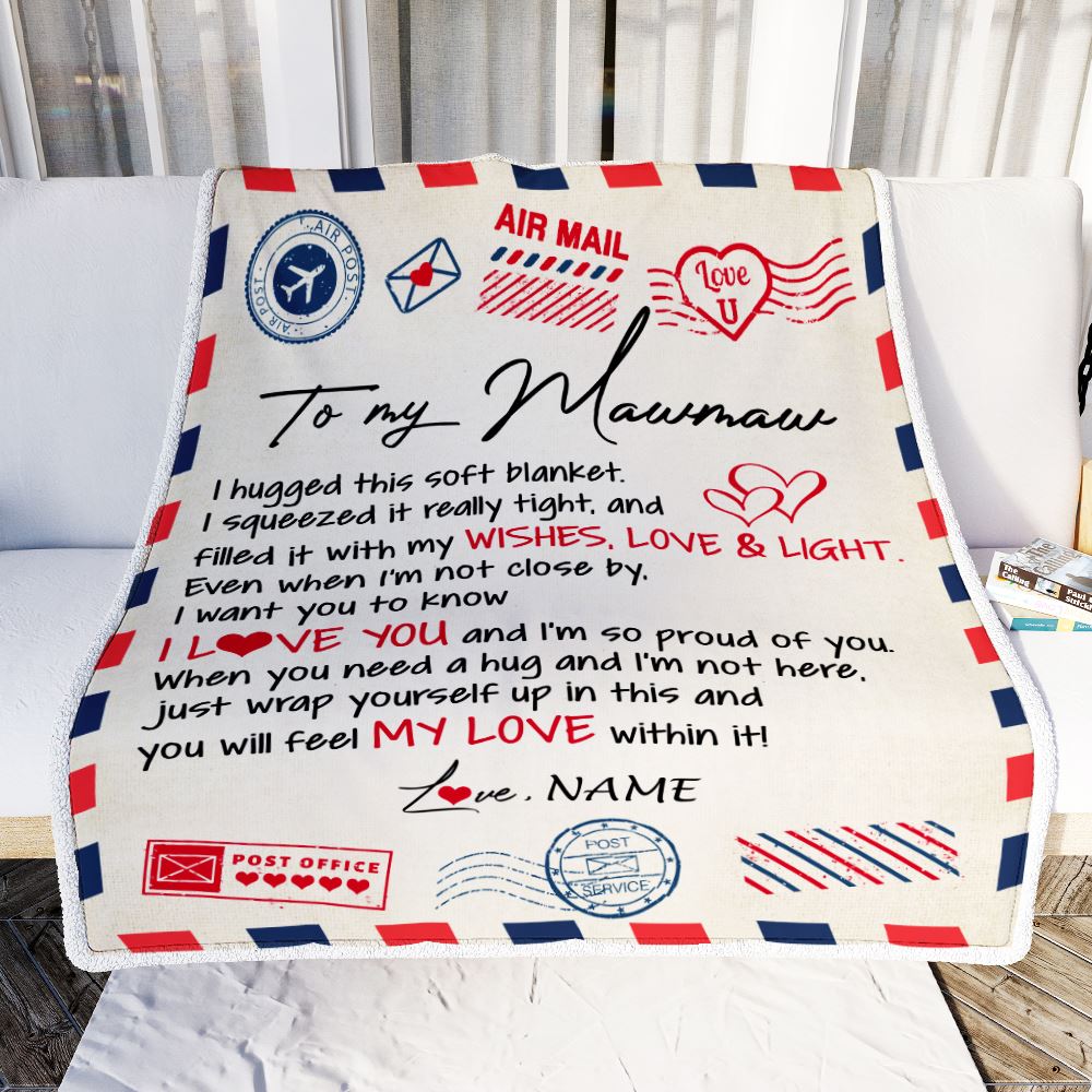 Personalized To My Mawmaw Blanket From Grandkids Grandson Air Mail Letter I Love You Mawmaw Birthday Mothers Day Christmas Customized Fleece Throw Blanket | teecentury