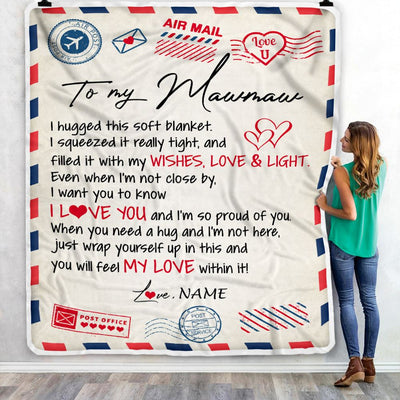 Personalized To My Mawmaw Blanket From Grandkids Grandson Air Mail Letter I Love You Mawmaw Birthday Mothers Day Christmas Customized Fleece Throw Blanket | teecentury