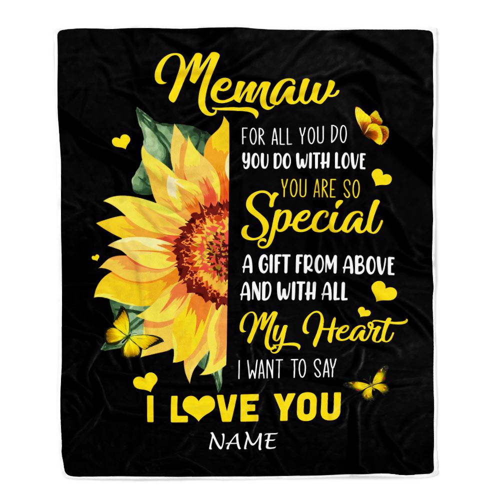Personalized To My Memaw Blanket From Grandkids Granddaughter I Want To Say I Love You Sunfower Memaw Birthday Mothers Day Christmas Customized Fleece Blanket | teecentury