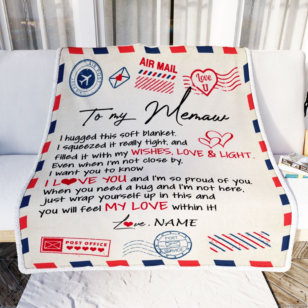 Personalized To My Memaw Blanket From Grandkids Grandson Air Mail Letter I Love You Meme Birthday Mothers Day Christmas Customized Fleece Throw Blanket | teecentury