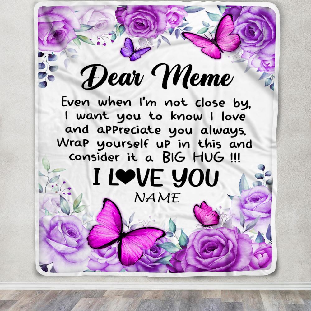 Personalized To My Meme Blanket From Granddaughter Grandson Butterfly Love And Appreciate Meme Birthday Mothers Day Christmas Customized Fleece Throw Blanket | teecentury
