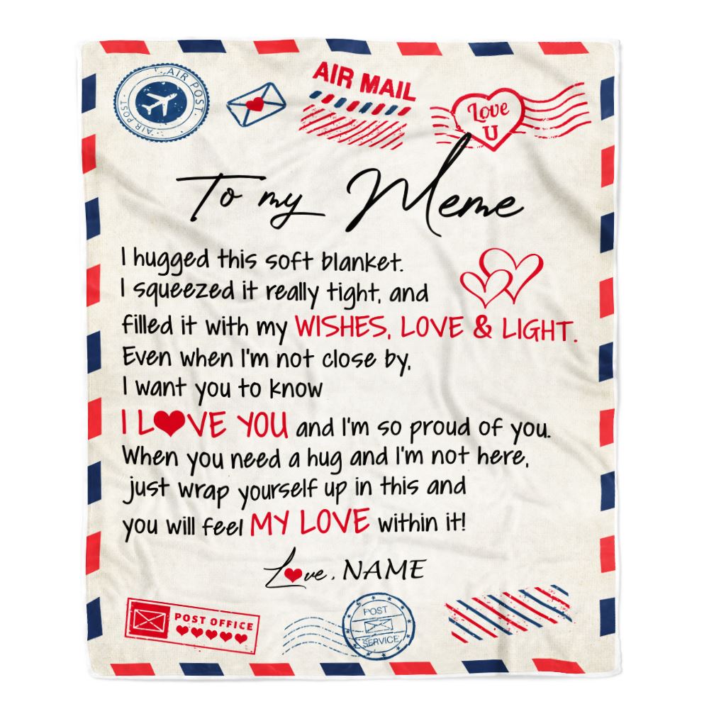 Personalized To My Meme Blanket From Grandkids Grandson Air Mail Letter I Love You Meme Birthday Mothers Day Christmas Customized Fleece Throw Blanket | teecentury