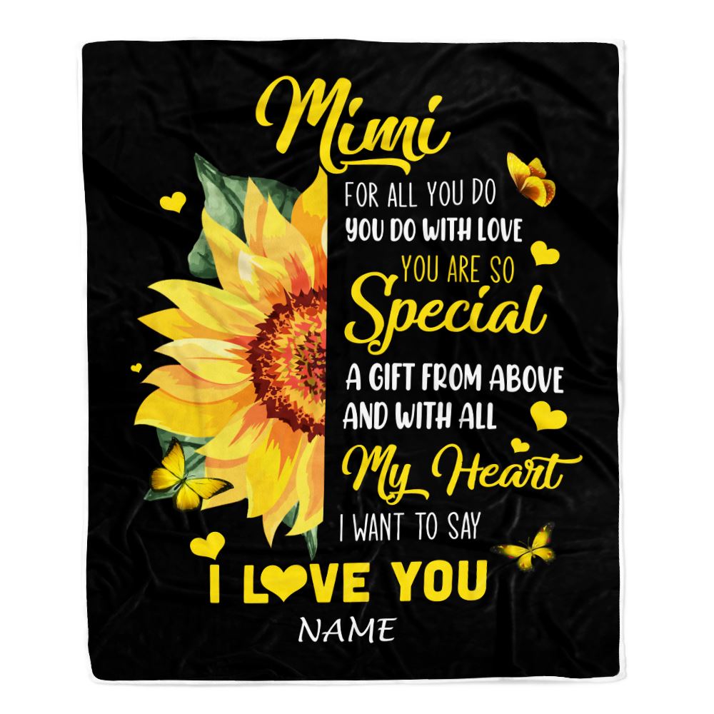 Personalized To My Mimi Blanket From Grandkids Granddaughter I Want To Say I Love You Sunfower Mimi Birthday Mothers Day Christmas Customized Fleece Blanket | teecentury