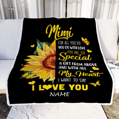 Personalized To My Mimi Blanket From Grandkids Granddaughter I Want To Say I Love You Sunfower Mimi Birthday Mothers Day Christmas Customized Fleece Blanket | teecentury