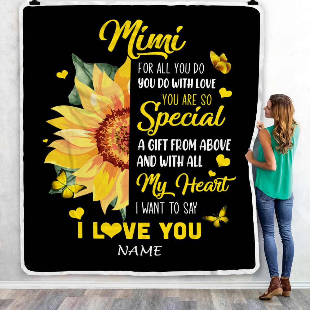 Personalized To My Mimi Blanket From Grandkids Granddaughter I Want To Say I Love You Sunfower Mimi Birthday Mothers Day Christmas Customized Fleece Blanket | teecentury