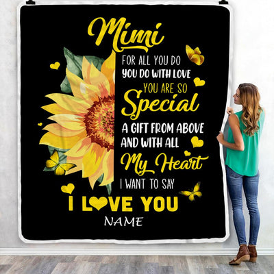 Personalized To My Mimi Blanket From Grandkids Granddaughter I Want To Say I Love You Sunfower Mimi Birthday Mothers Day Christmas Customized Fleece Blanket | teecentury