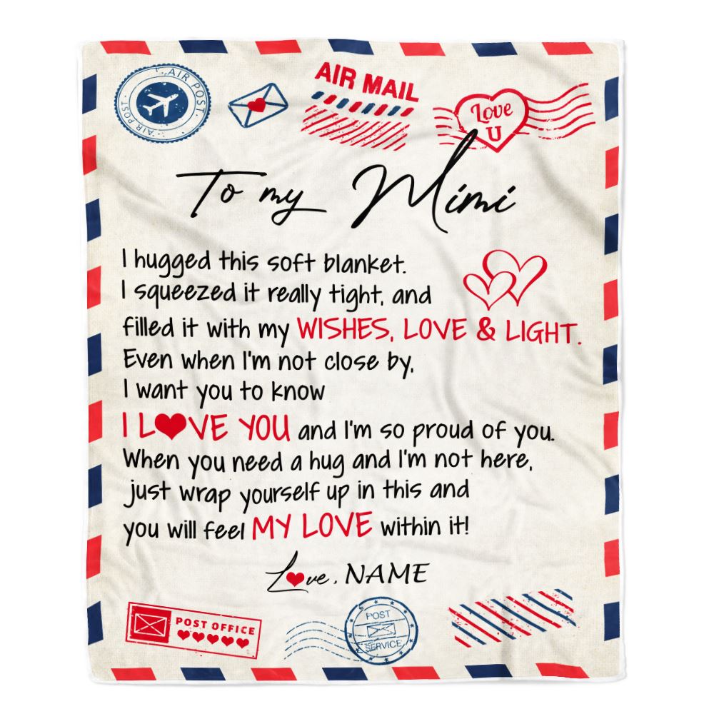 Personalized To My Mimi Blanket From Grandkids Grandson Air Mail Letter I Love You Mimi Birthday Mothers Day Christmas Customized Fleece Throw Blanket | teecentury