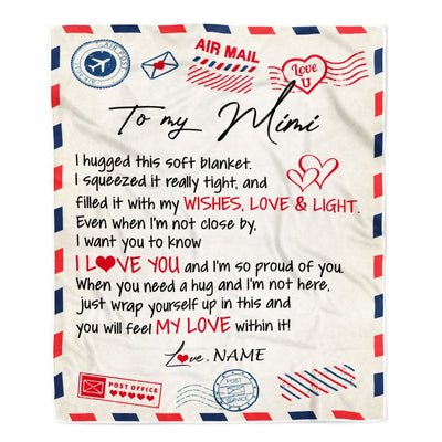 Personalized To My Mimi Blanket From Grandkids Grandson Air Mail Letter I Love You Mimi Birthday Mothers Day Christmas Customized Fleece Throw Blanket | teecentury