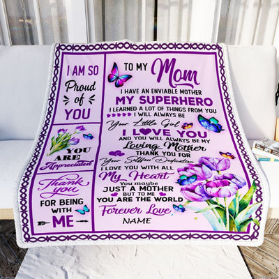 Personalized To My Mom Blanket From Daughter Floral Butterfly Thank You Loving Mother Birthday Mothers Day Christmas Customized Bed Fleece Throw Blanket | teecentury