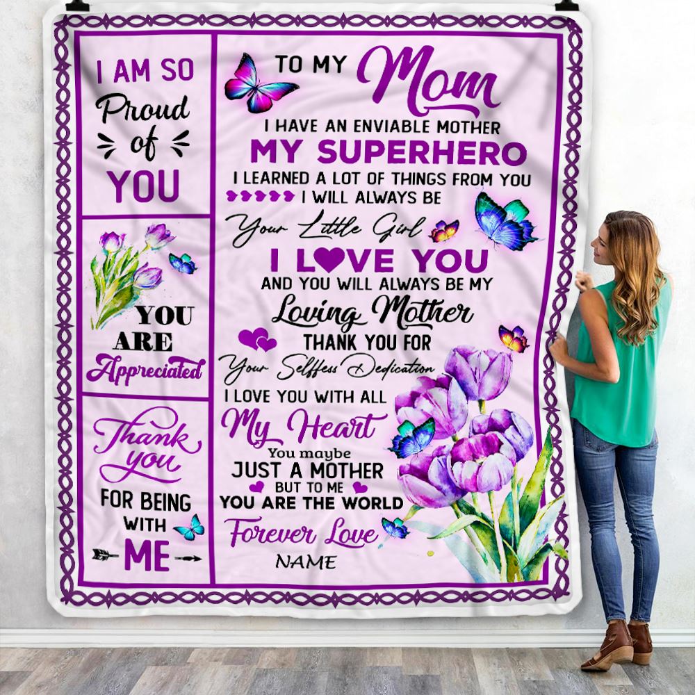 To My Mom I Love You  Butterfly & Rose - Fleece Blanket - Banantees