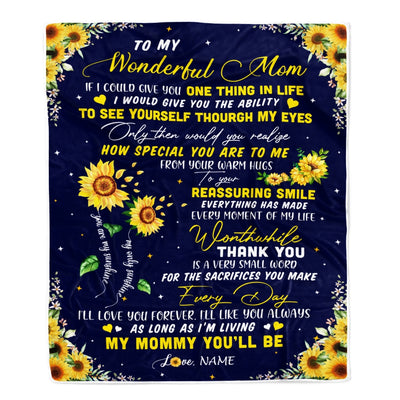 Personalized To My Mom Blanket From Daughter I Could Give You One Thing In Life Sunflower Mom Birthday Mothers Day Christmas Customized Fleece Blanket Blanket | Teecentury.com