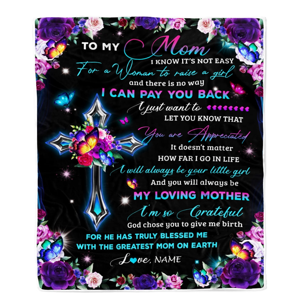Personalized To My Mom Blanket From Daughter Letter Love You Cross Christian Mom Birthday Mothers Day Thanksgiving Christmas Customized Fleece Blanket Blanket | Teecentury.com
