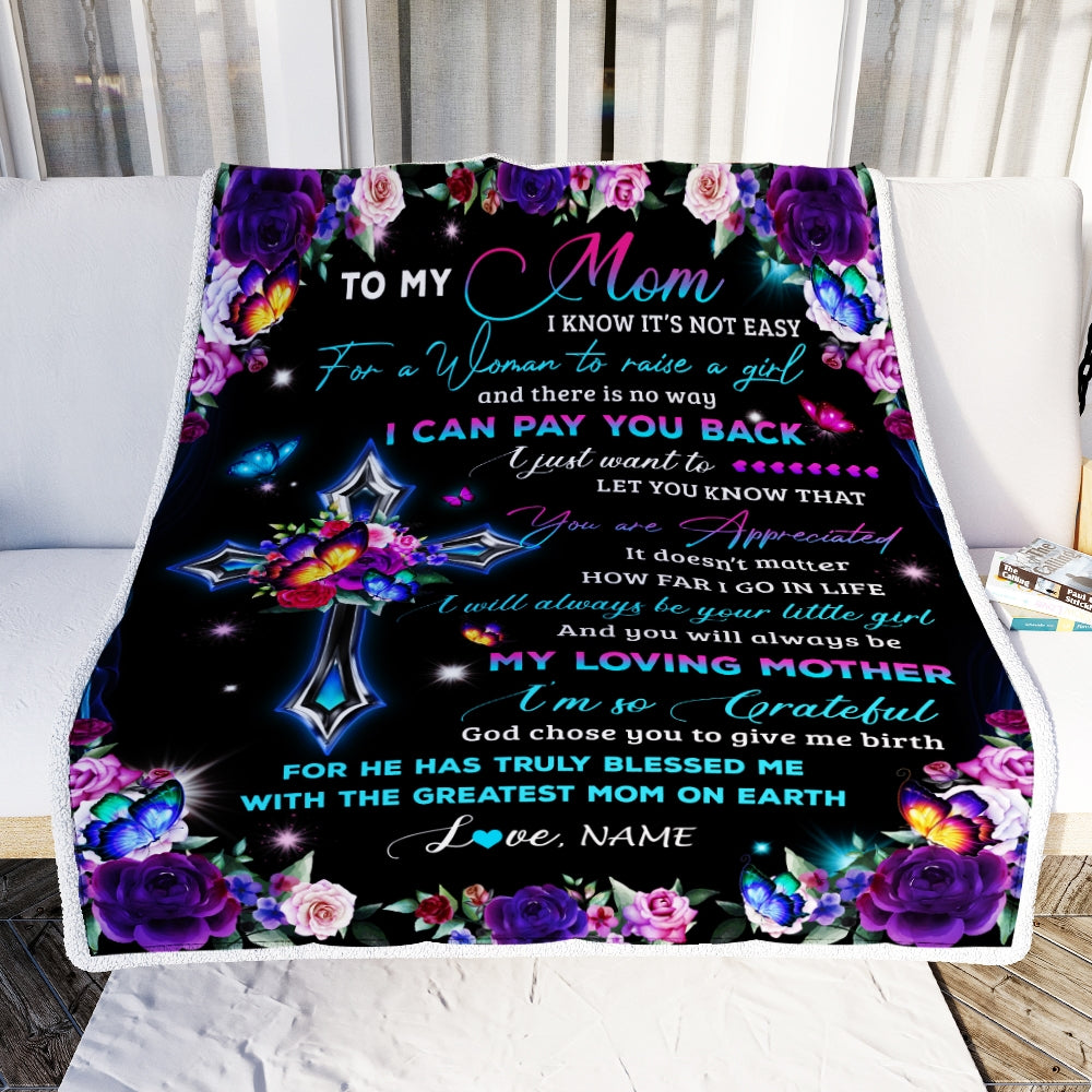 Personalized To My Mom Blanket From Daughter Letter Love You Cross ...