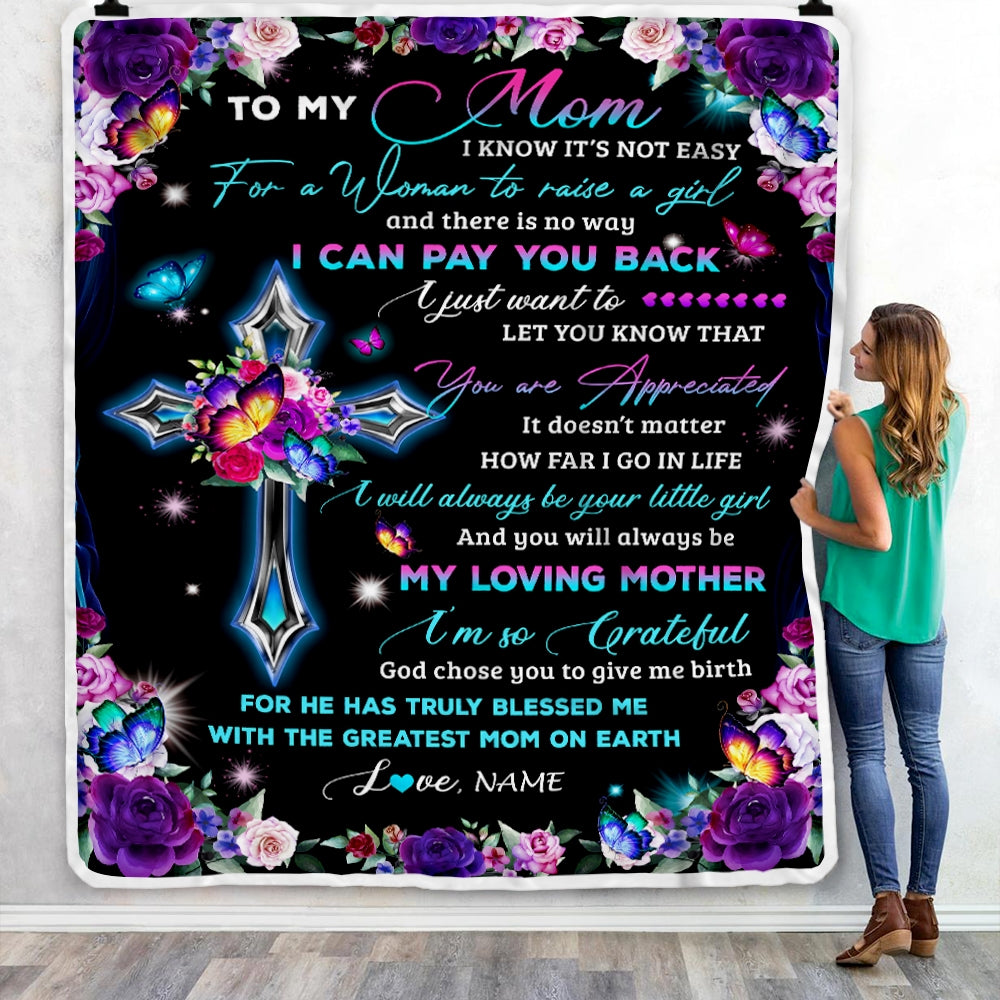Personalized To My Mom Blanket From Daughter Letter Love You Cross ...
