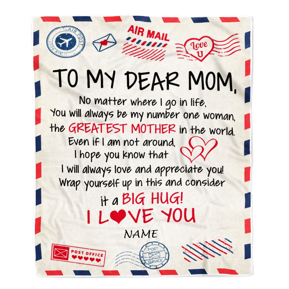 Personalized To My Mom Blanket From Daughter Son Letter Air Mail Best Mom Hug Birthday Mothers Day Thanksgiving Christmas Customized Fleece Throw Blanket | teecentury