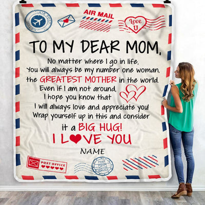 Personalized To My Mom Blanket From Daughter Son Letter Air Mail Best Mom Hug Birthday Mothers Day Thanksgiving Christmas Customized Fleece Throw Blanket | teecentury