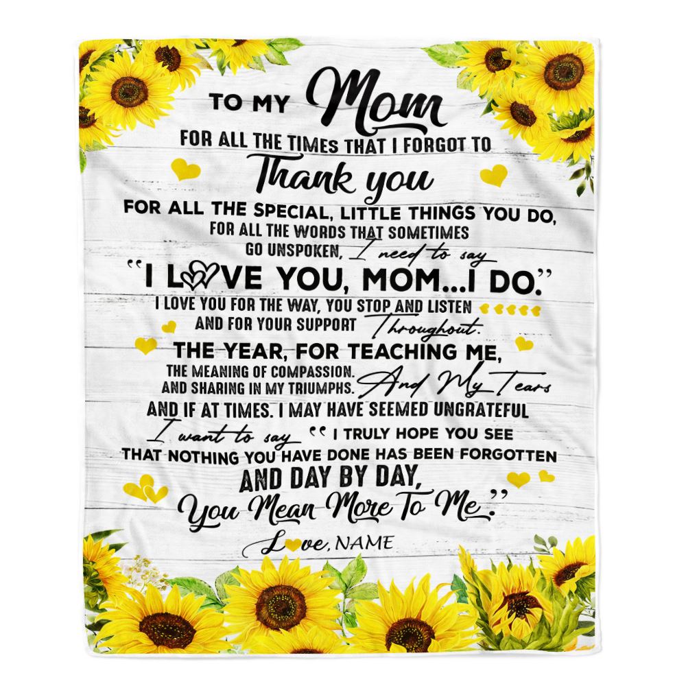 Personalized To My Mom Blanket From Daughter Son Thank You For All Wood Sunflower Mother Birthday Mothers Day Christmas Customized Bed Fleece Throw Blanket | teecentury