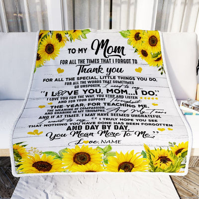 Personalized To My Mom Blanket From Daughter Son Thank You For All Wood Sunflower Mother Birthday Mothers Day Christmas Customized Bed Fleece Throw Blanket | teecentury