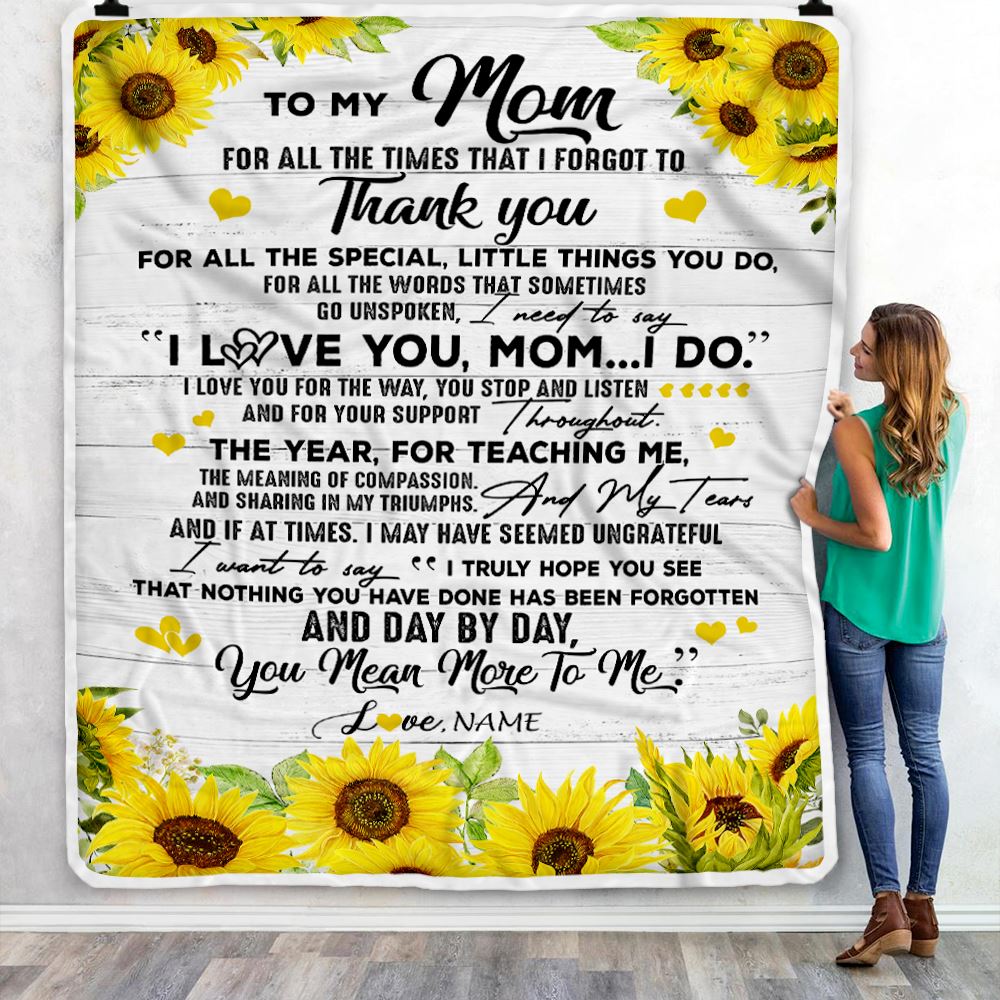 Personalized To My Mom Blanket From Daughter Son Thank You For All Wood Sunflower Mother Birthday Mothers Day Christmas Customized Bed Fleece Throw Blanket | teecentury