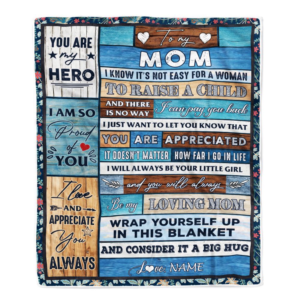 Personalized To My Mom Blanket From Daughter Son Wood It A Big Hug Be My Loving Mom Birthday Mothers Day Thanksgiving Christmas Customized Fleece Throw Blanket | teecentury