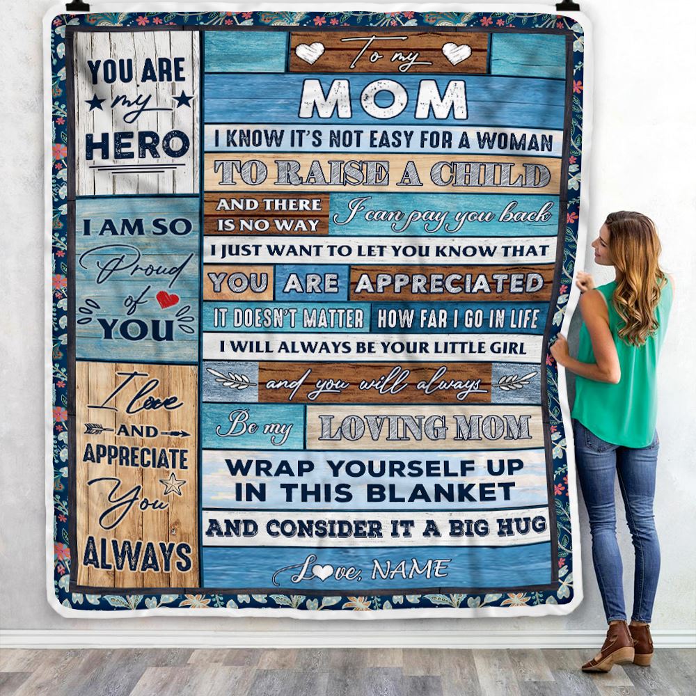 Personalized To My Mom Blanket From Daughter Son Wood It A Big Hug Be My Loving Mom Birthday Mothers Day Thanksgiving Christmas Customized Fleece Throw Blanket | teecentury