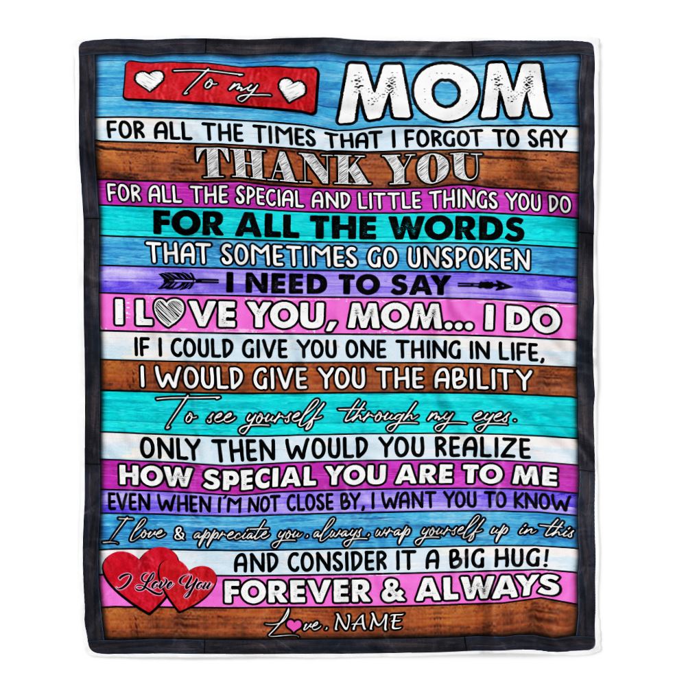Personalized To My Mom Blanket From Daughter Son Wood Thank You I Love You Mom Birthday Mothers Day Christmas Customized Bed Fleece Throw Blanket | teecentury