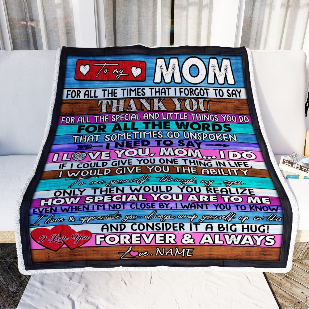 Personalized To My Mom Blanket From Daughter Son Wood Thank You I Love You Mom Birthday Mothers Day Christmas Customized Bed Fleece Throw Blanket | teecentury