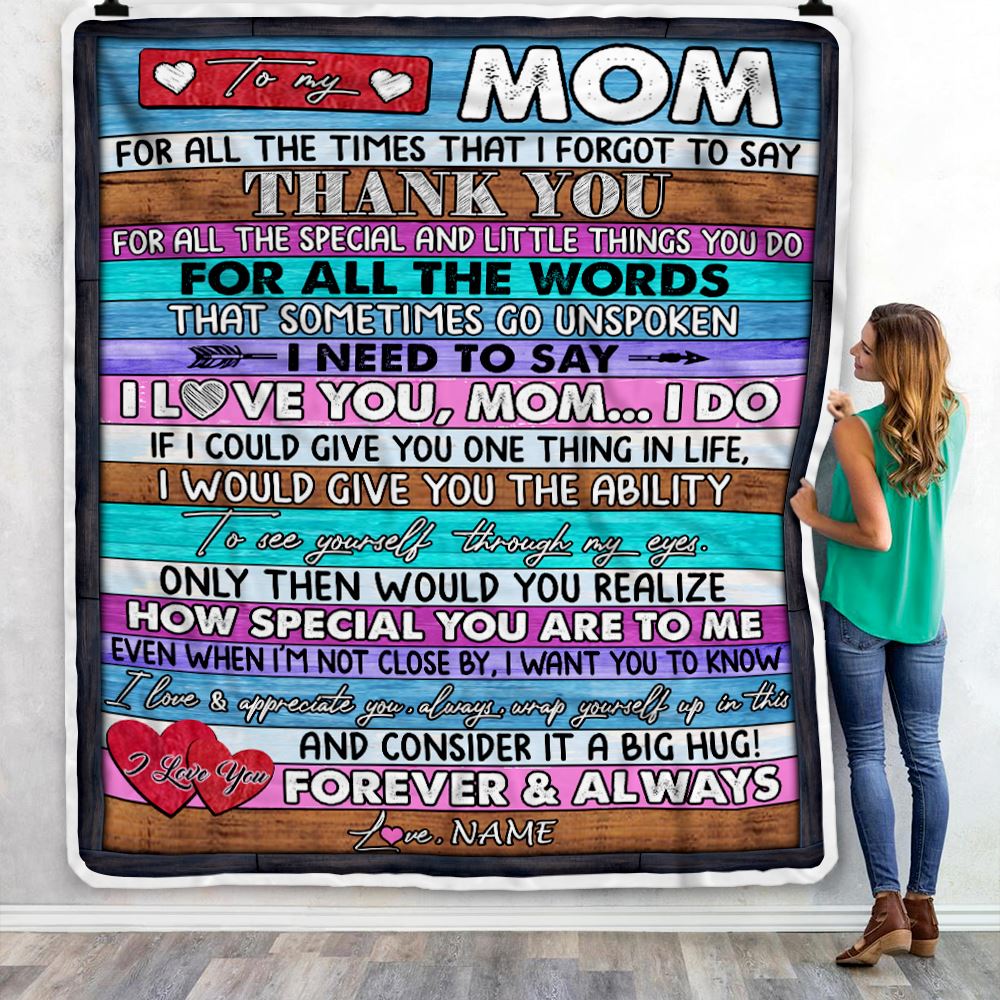 Personalized To My Mom Blanket From Daughter Son Wood Thank You I Love You Mom Birthday Mothers Day Christmas Customized Bed Fleece Throw Blanket | teecentury