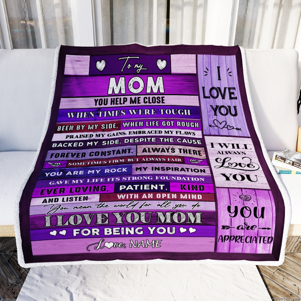 Personalized To My Mom Blanket From Daughter Son Wood You Help Me Close I Love You Mom Mothers Day Thanksgiving Christmas Customized Fleece Throw Blanket Blanket | Teecentury.com