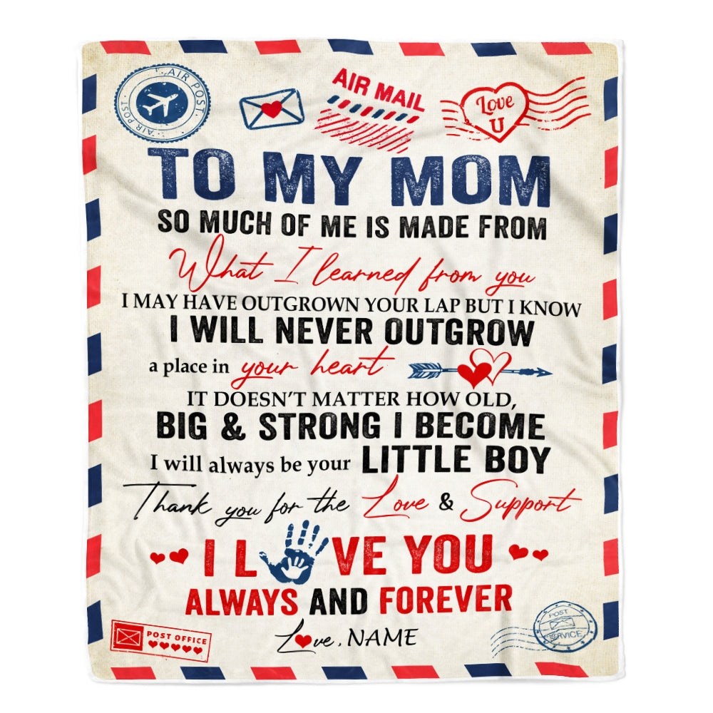 Personalized To My Mom Blanket From Son Air Mail Letter Mail I Love You Always Forever Mom Mother's Day Birthday Christmas Customized Fleece Blanket Blanket | Teecentury.com