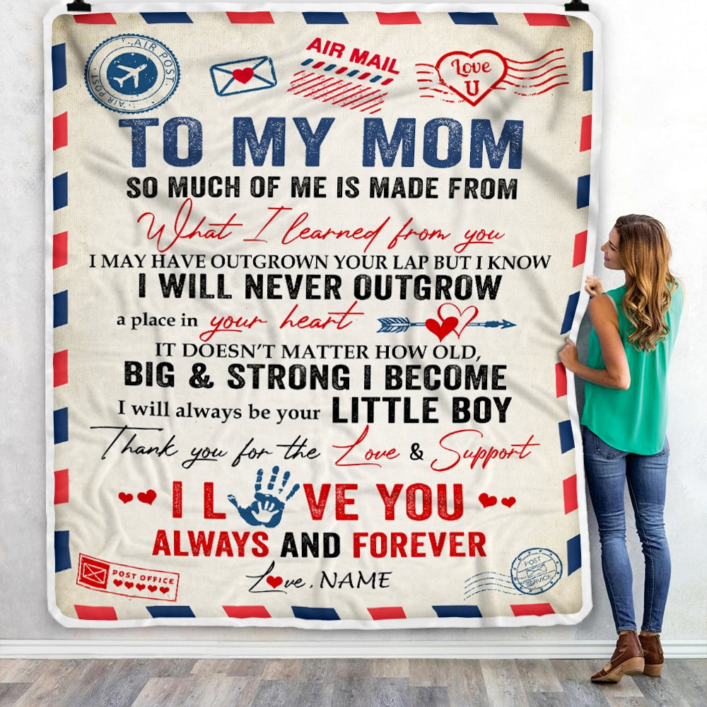 Personalized To My Mom Blanket From Son Air Mail Letter Mail I Love You Always Forever Mom Mother's Day Birthday Christmas Customized Fleece Blanket Blanket | Teecentury.com