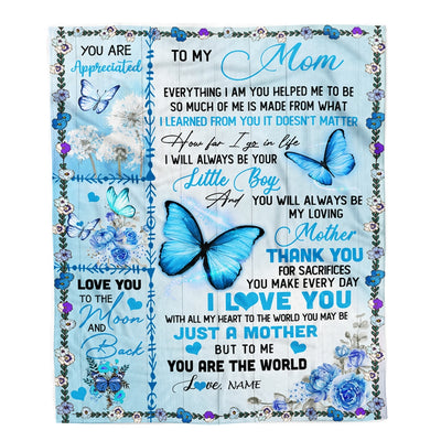 Personalized To My Mom Blanket From Son I Love You With All My Heart Butterfly Mom Mothers Day Birthday Christmas Customized Fleece Blanket Blanket | Teecentury.com
