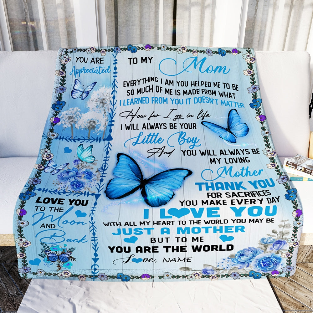 Personalized To My Mom Blanket From Son I Love You With All My Heart Butterfly Mom Mothers Day Birthday Christmas Customized Fleece Blanket Blanket | Teecentury.com