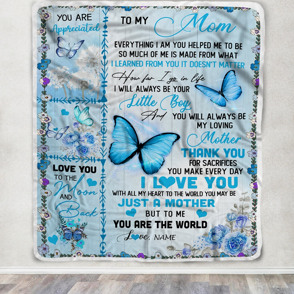 Personalized To My Mom Blanket From Son I Love You With All My Heart Butterfly Mom Mothers Day Birthday Christmas Customized Fleece Blanket Blanket | Teecentury.com