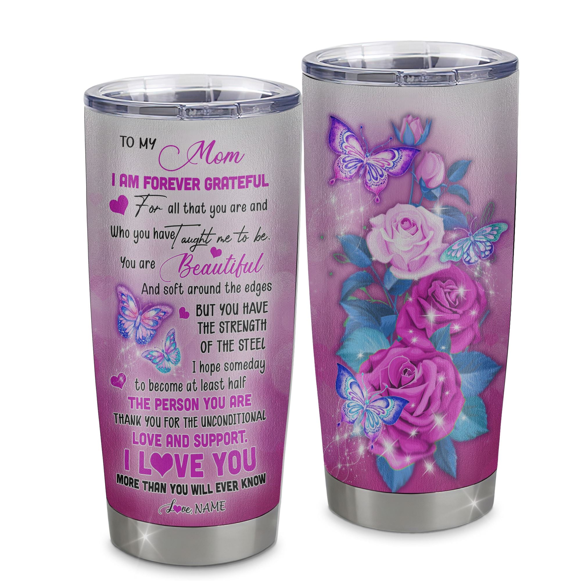 Personalized To My Mom From Daughter Son Stainless Steel Tumbler Cup Butterfly I Am Forever GrateFul Bonus Mom Mothers Day Birthday Christmas Travel Mug | teecentury