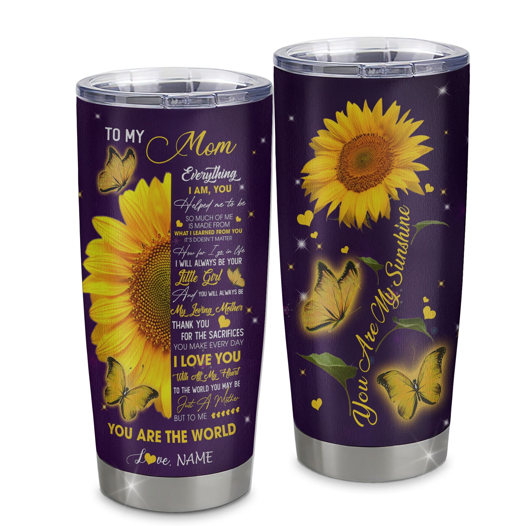 Personalized To My Mom From Daughter Son Stainless Steel Tumbler Cup You Are My Sunshine Butterfly Sunflower Mom Birthday Mothers Day Christmas Travel Mug | teecentury