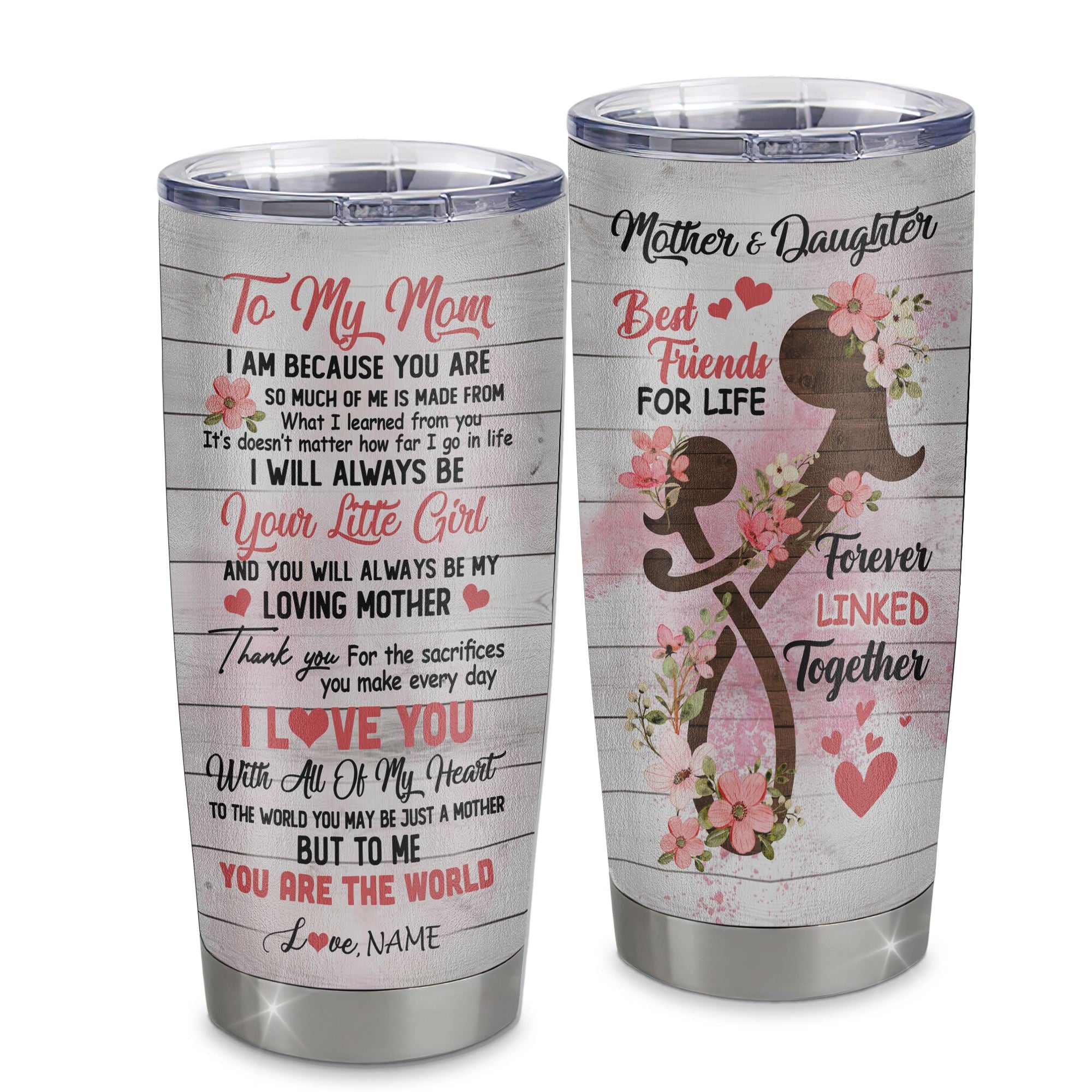 Personalized To My Mom From Daughter Stainless Steel Tumbler Cup Flower I Love You With All Of My Heart Mom Mothers Day Birthday Christmas Travel Mug | teecentury