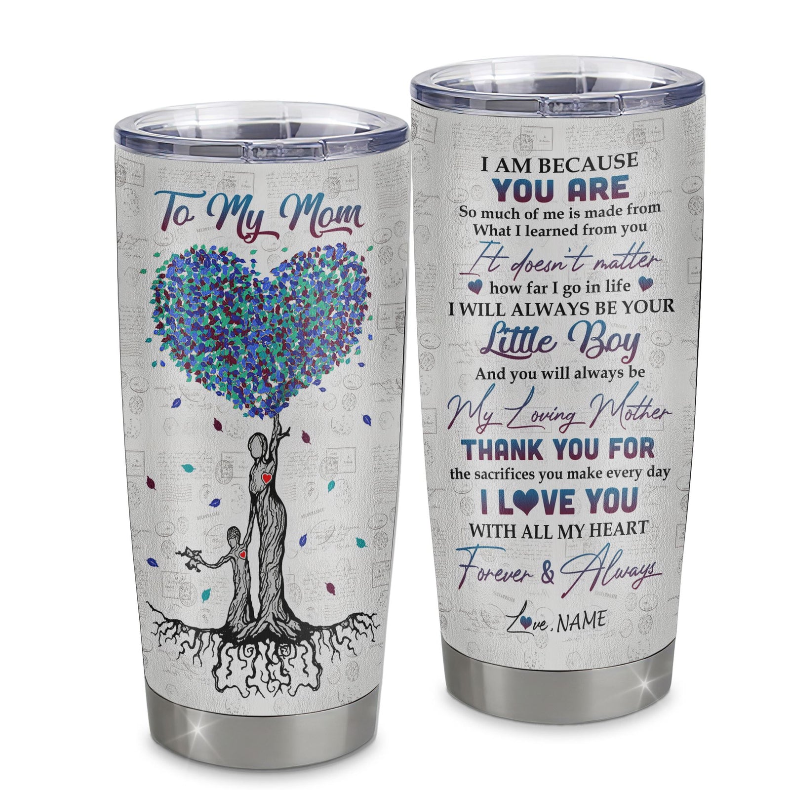 Personalized To My Mom From Son Stainless Steel Tumbler Cup Colorful tree I Love You With All Of My Heart Mom Mothers Day Birthday Christmas Travel Mug | teecentury