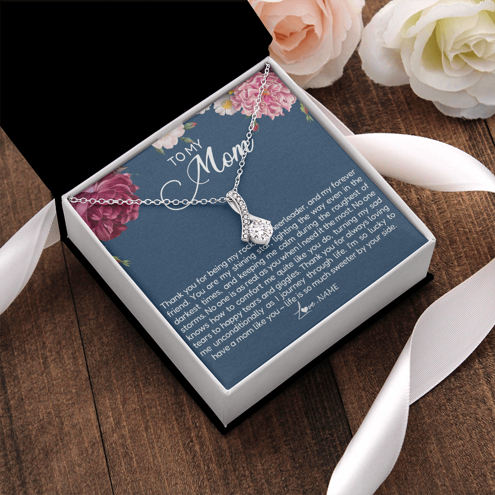 Alluring Beauty Necklace | Personalized To My Mom Necklace From Daughter Thank You For Being My Rock Mom Birthday Mothers Day Christmas Pendant Jewelry Customized Gift Box Message Card | teecentury