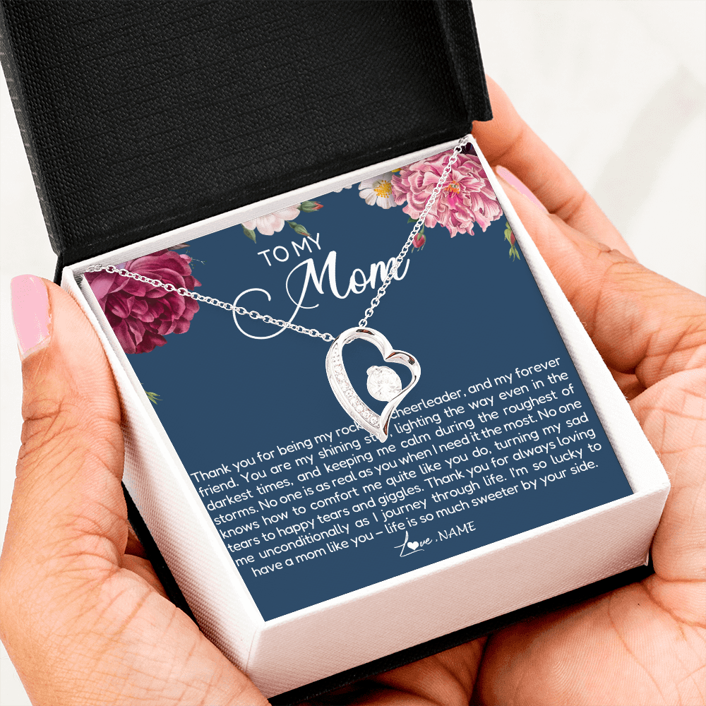 Forever Love Necklace | Personalized To My Mom Necklace From Daughter Thank You For Being My Rock Mom Birthday Mothers Day Christmas Pendant Jewelry Customized Gift Box Message Card | teecentury
