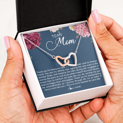 Interlocking Hearts Necklace | Personalized To My Mom Necklace From Daughter Thank You For Being My Rock Mom Birthday Mothers Day Christmas Pendant Jewelry Customized Gift Box Message Card | teecentury