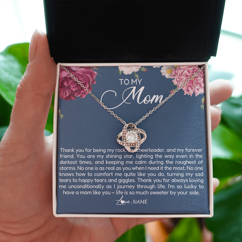 Love Knot Necklace | Personalized To My Mom Necklace From Daughter Thank You For Being My Rock Mom Birthday Mothers Day Christmas Pendant Jewelry Customized Gift Box Message Card | teecentury