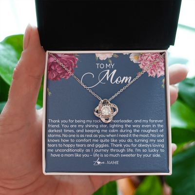 Love Knot Necklace | Personalized To My Mom Necklace From Daughter Thank You For Being My Rock Mom Birthday Mothers Day Christmas Pendant Jewelry Customized Gift Box Message Card | teecentury