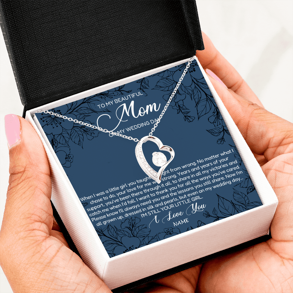 Forever Love Necklace | Personalized To My Mom Necklace From Daughter Wedding Day Your Little Girl Mother of the Bride Mom of Bride Pendant Jewelry Customized Gift Box Message Card | teecentury