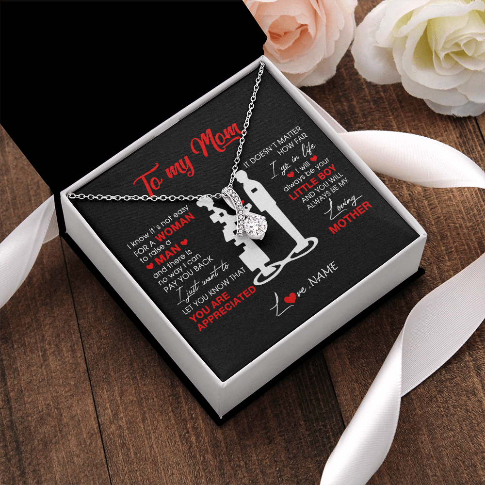 Alluring Beauty Necklace | Personalized To My Mom Necklace From Son Little Boy Always Be My Loving Mother Birthday Mothers Day Christmas Pendant Jewelry Customized Gift Box Message Card | teecentury
