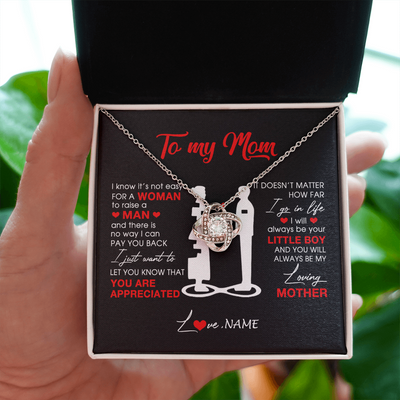 Love Knot Necklace | Personalized To My Mom Necklace From Son Little Boy Always Be My Loving Mother Birthday Mothers Day Christmas Pendant Jewelry Customized Gift Box Message Card | teecentury