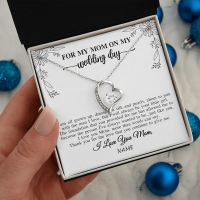 Forever Love Necklace | Personalized To My Mom On My Wedding Day Necklace From Daughter Bride I Love You Mom Mother Jewelry Customized Gift Box Message Card | teecentury