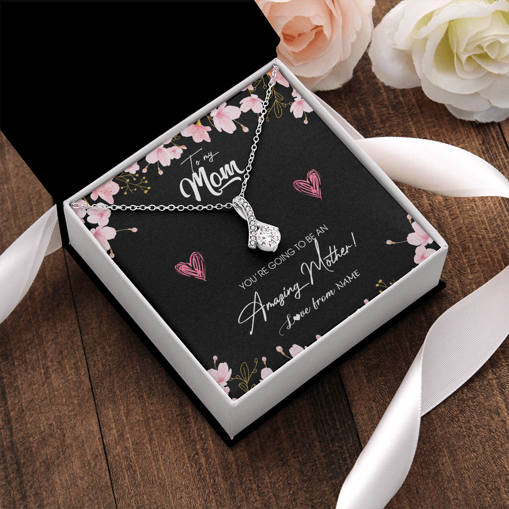Alluring Beauty Necklace | Personalized To My Mom Pregnancy Necklace Expecting New Mom Amazing Mother First Time Mom Pregnant Mother To Be Mothers Day Customized Gift Box Message Card | teecentury