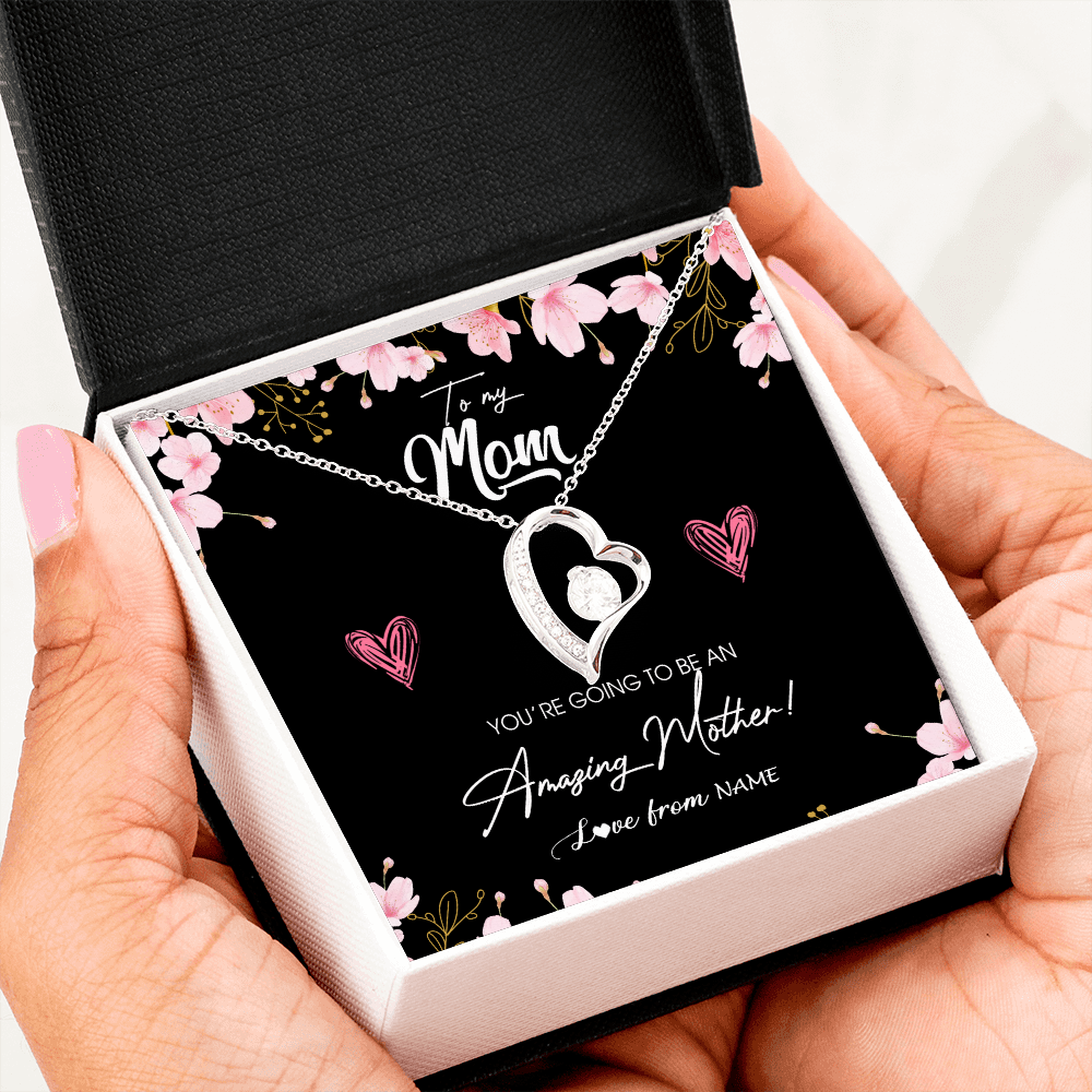 Forever Love Necklace | Personalized To My Mom Pregnancy Necklace Expecting New Mom Amazing Mother First Time Mom Pregnant Mother To Be Mothers Day Customized Gift Box Message Card | teecentury
